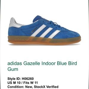 Adidas Gazelle indoor blue bird gum, women’s size 10, adidas sambas